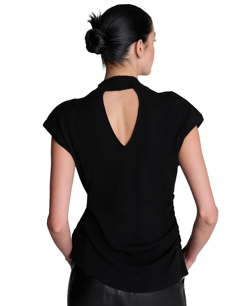 Kenneth Cole Women's Extended Shoulder Keyhole Back Mock Neck Tank Top
