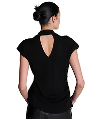 Kenneth Cole Women's Extended Shoulder Keyhole Back Mock Neck Tank Top