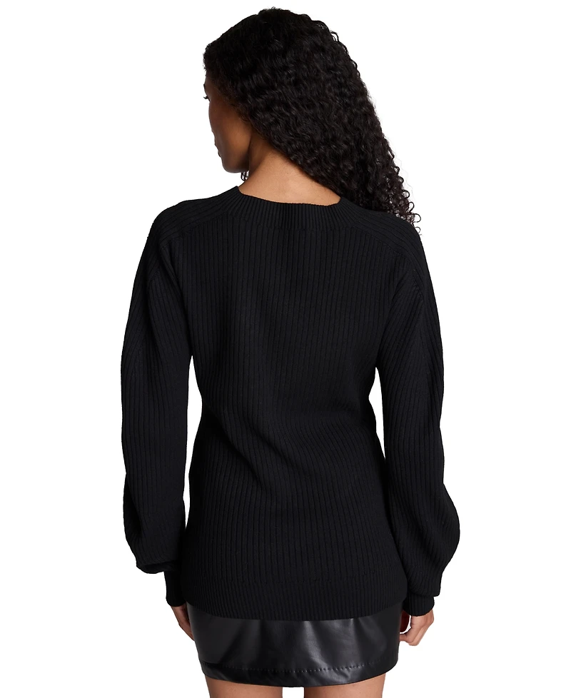 Kenneth Cole Women's Traveling Rib Mock Neck Ribbed Pullover