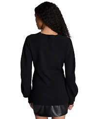 Kenneth Cole Women's Traveling Rib Mock Neck Ribbed Pullover
