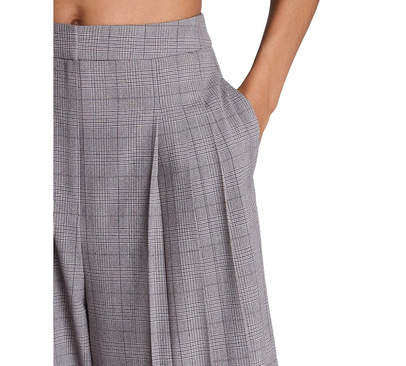 Kenneth Cole Women's Boyfriend High-Rise Wide-Leg Plaid Pants
