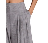 Kenneth Cole Women's Boyfriend High-Rise Wide-Leg Plaid Pants