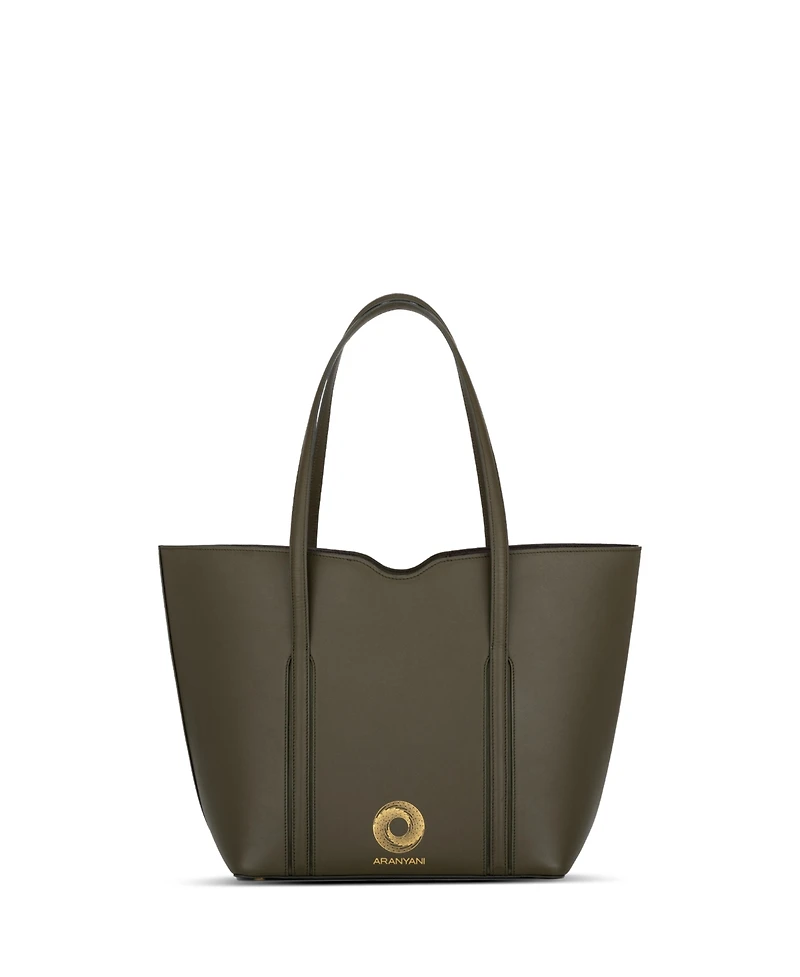 Aranyani Amala Italian Leather Zip Tote Bag with Gold Monogram