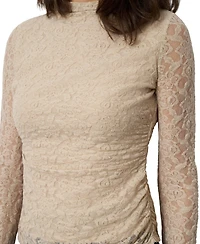Cable & Gauge Women's Lace Knit Funnel Neck Shirred Top