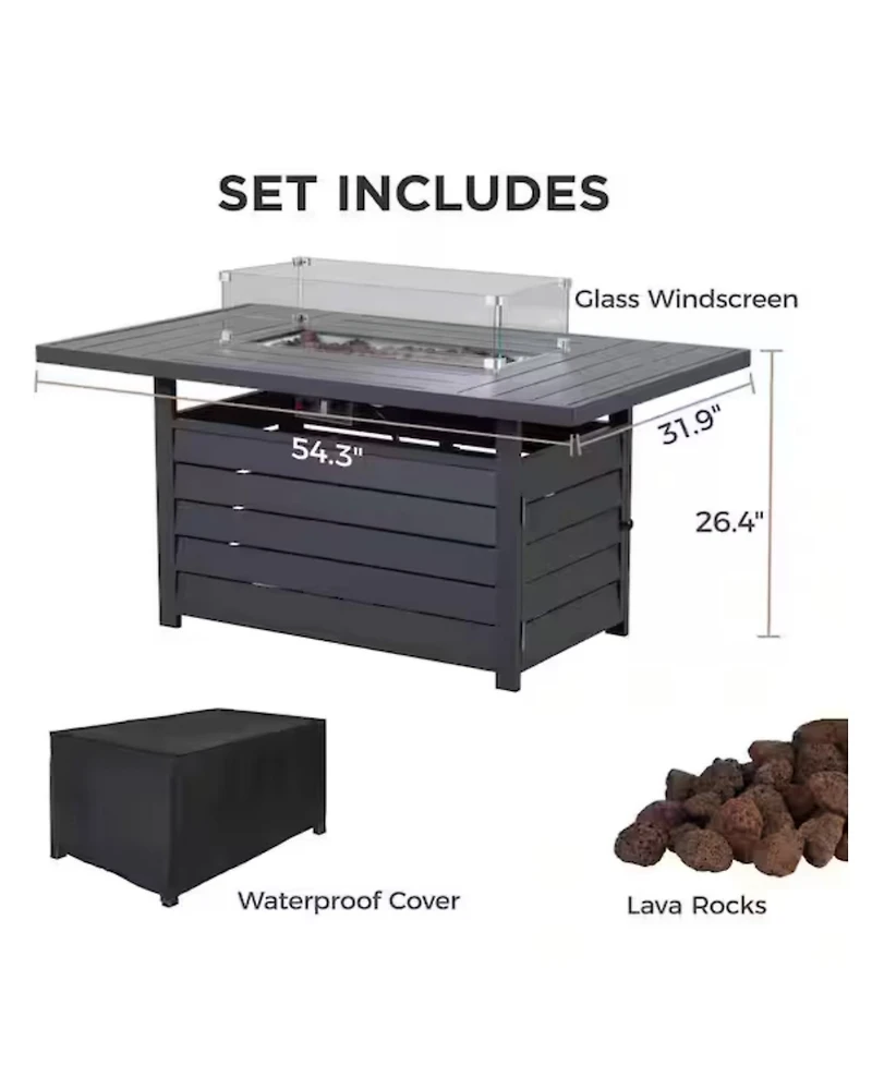 Mondawe 54.3" White Aluminum Propane Fire Pit Table, 50000 Btu with Cover