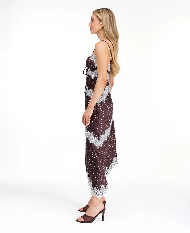 Kittenish Women's Mia Crepe-Satin Polka-Dot V-Neck Midi Slip Dress