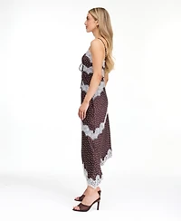 Kittenish Women's Mia Crepe-Satin Polka-Dot V-Neck Midi Slip Dress