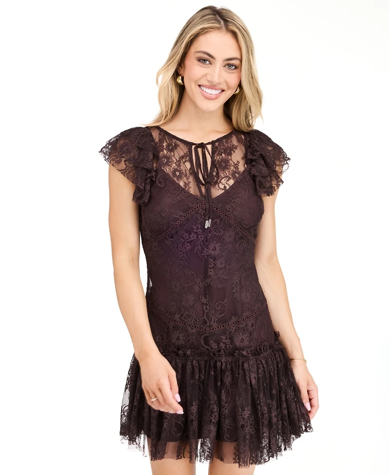 Kittenish Women's Aubrey Lace Floral Keyhole Mini Dress