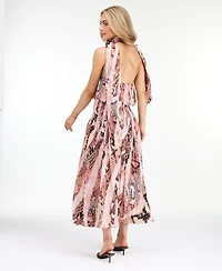 Kittenish Women's Dahlia Yoryu Halter Snake-Print Open-Back Maxi Dress