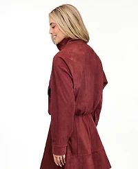 Kittenish Women's Porter Faux-Suede Bomber Funnel Neck Jacket