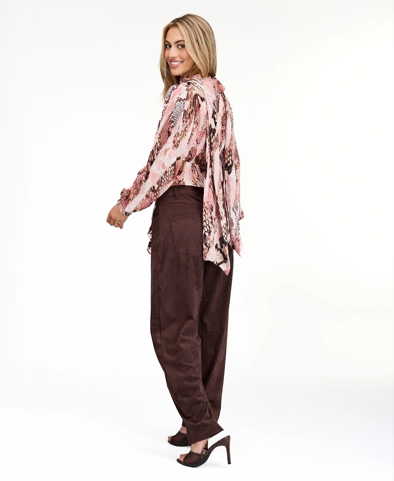 Kittenish Women's Audrey Yoryu Long-Sleeve Ruffle Snake-Print Blouse