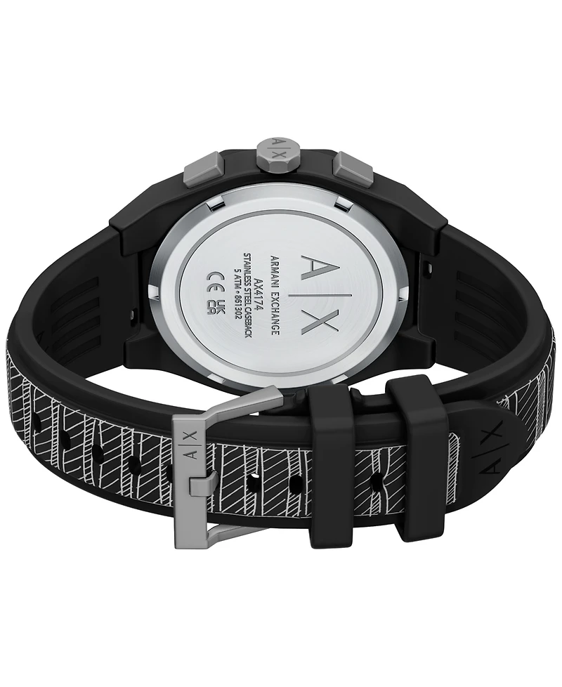 Armani Exchange Men's Sync Quartz Chronograph Black Silicone Watch 44mm