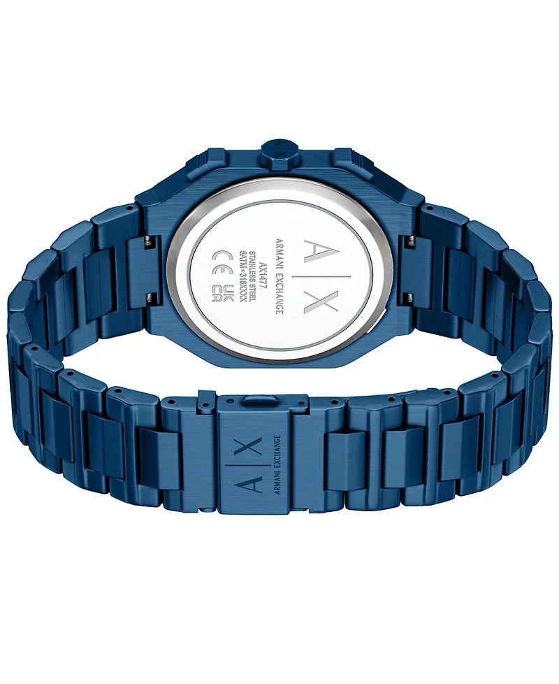 Armani Exchange Men's Quartz Dual Time Blue Stainless Steel Watch 40mm