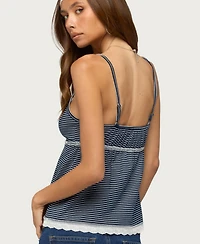 Edikted Women's Scoop Neck Eyelet Striped Babydoll Tank Top