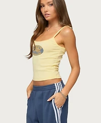 Edikted Women's Hawaii Airlines Graphic Crop Scoop Neck Cotton-Blend Tank Top