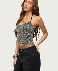 Edikted Women's Naira Beaded Metallic Halter Top