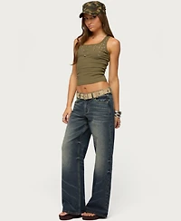 Edikted Womens Pierced Grommet Ribbed Tank Top