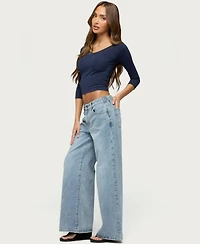 Edikted Women's Cecilie Cropped V-Neck 3/4-Sleeve Top