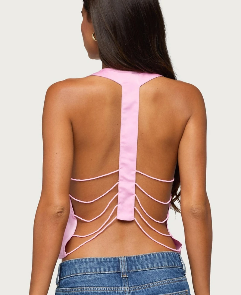 Edikted Women's Backless Scoop Neck Satin Tank Top