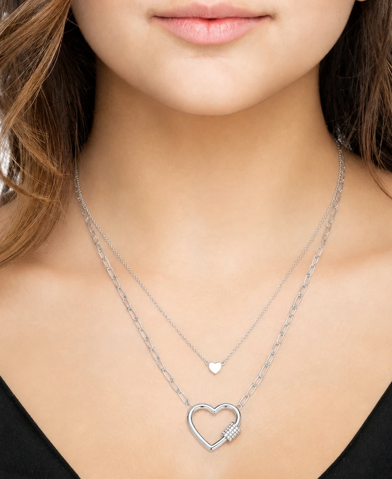 And Now This Cubic Zirconia Double Layered Strand Heart Necklace