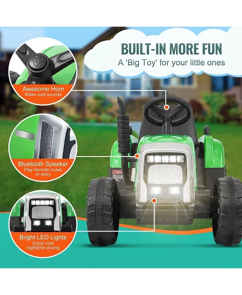 Sevorley 12V Electric Ride-On Tractor With Detachable Trailer and Remote Control, Ages 3+