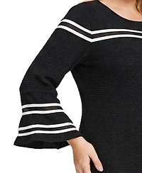 Ny Collection Plus Bell-Sleeve Dress with Mesh Insets