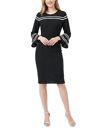 Ny Collection Petite Long Bell Sleeve Dress With Mesh Insets