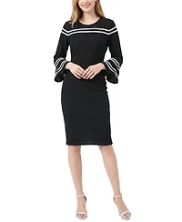 Ny Collection Petite Long Bell Sleeve Dress With Mesh Insets