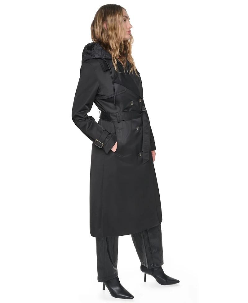 Dkny Women's Quilted Hooded Trench Coat