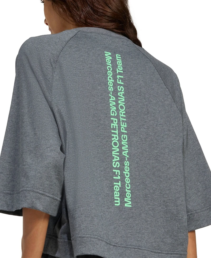 Adidas Women's Graphite Mercedes-amg Petronas F1 Team Premium Oversized Raglan Crop T-Shirt