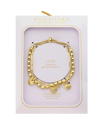 Unwritten Cubic Zirconia Gold-Plated Heart Charm Double Layer Bolo Bracelet