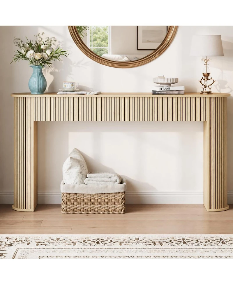 gaomon Fluted Console Table, 59 Inch Wood Mid Century Modern Entryway Sofa Table for Living Room or Hallway