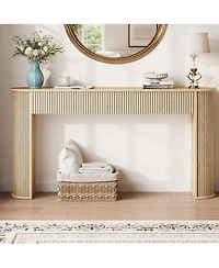 gaomon Fluted Console Table, 59 Inch Wood Mid Century Modern Entryway Sofa Table for Living Room or Hallway