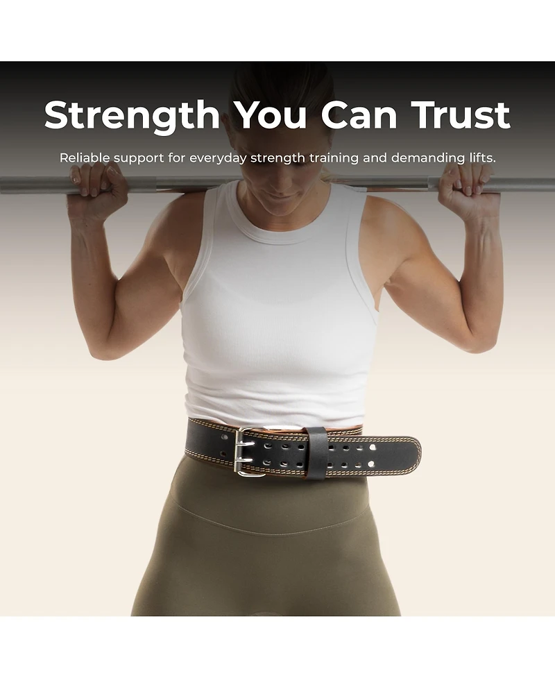 Sunny Health & Fitness Heavy-Duty 4" Leather Weightlifting Belt with Back Support And Adjustable Fit for Strength Training
