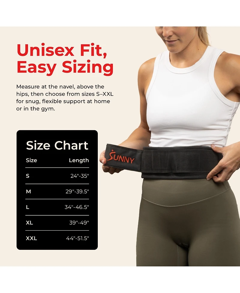 Sunny Health & Fitness Heavy-Duty 4" Nylon Weightlifting Belt with Back Support & Adjustable Fit for Strength Training