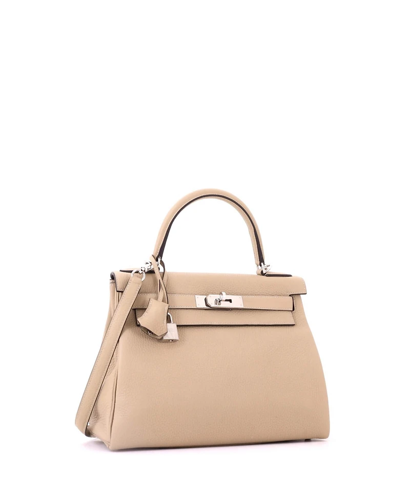 Pre-Owned Hermes Kelly 28 Handbag Light Clemence with Palladium Hardware