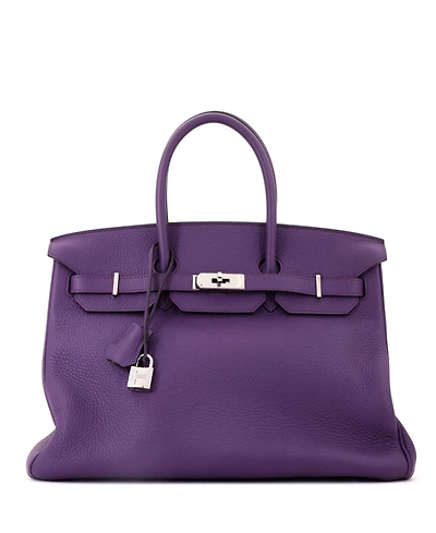 Pre-Owned Hermes Birkin 35 Handbag Purple Clemence with Palladium Hardware