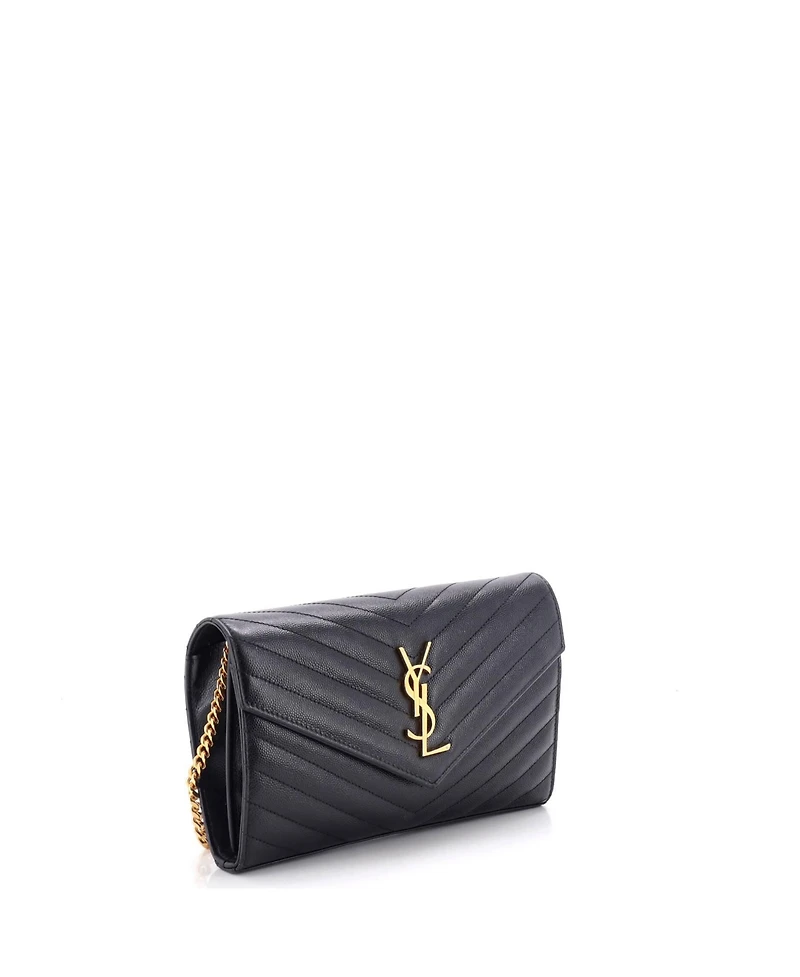 Pre-Owned Saint Laurent Medium Classic Monogram Wallet on Chain Matelasse Chevron Leather