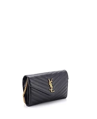 Pre-Owned Saint Laurent Medium Classic Monogram Wallet on Chain Matelasse Chevron Leather