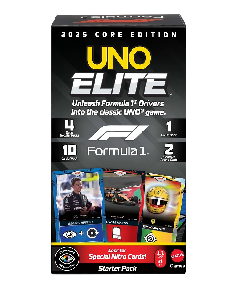 Mattel Uno Elite Formula 1 2025 Core Edition Card Game, Ages 7+