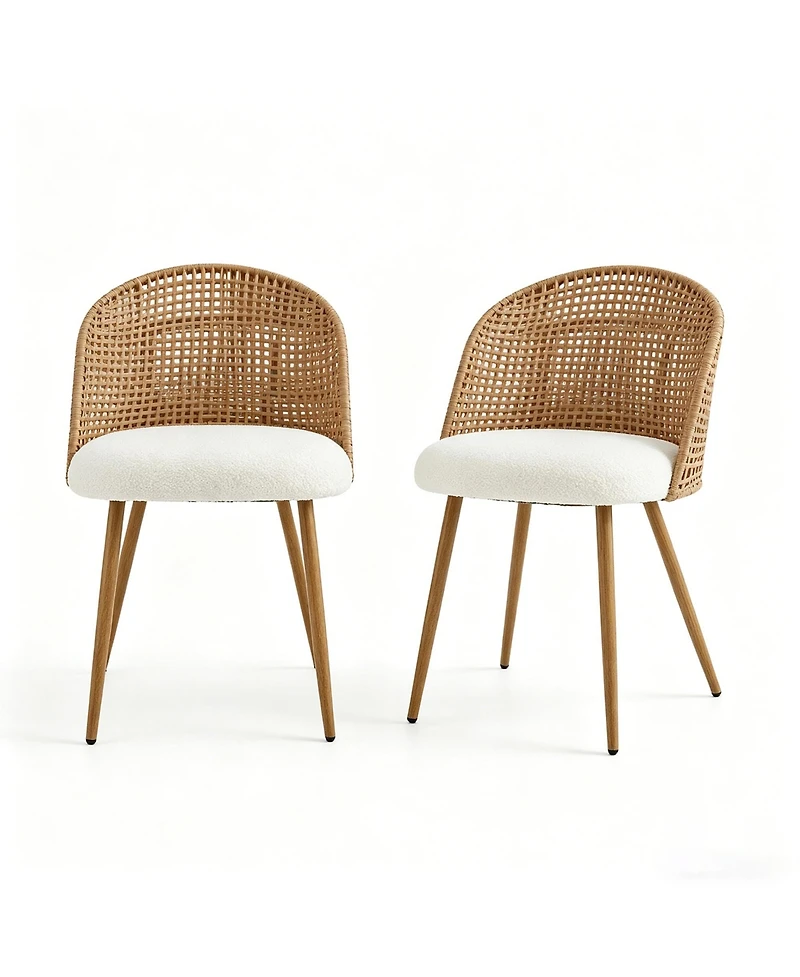 Clihome Modern Farmhouse Wicker Soft Dining Chairs Set of 2