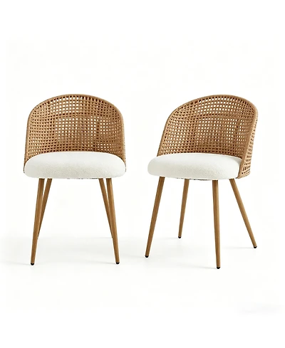 Clihome Modern Farmhouse Wicker Soft Dining Chairs Set of 2