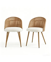 Clihome Modern Farmhouse Wicker Soft Dining Chairs Set of 2
