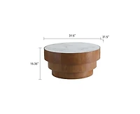Clihome 31.5" Round Coffee Table with Sintered Stone Top - Mdf Wood Veneer Tiered Base, Modern Low Profile for Living