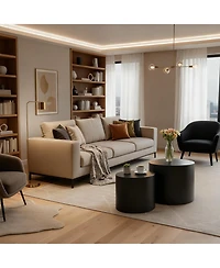 Clihome Nesting Coffee Table Set of 2, Modern Round with Non-Slip Feet, Wood Side for Living Room, Bedroom
