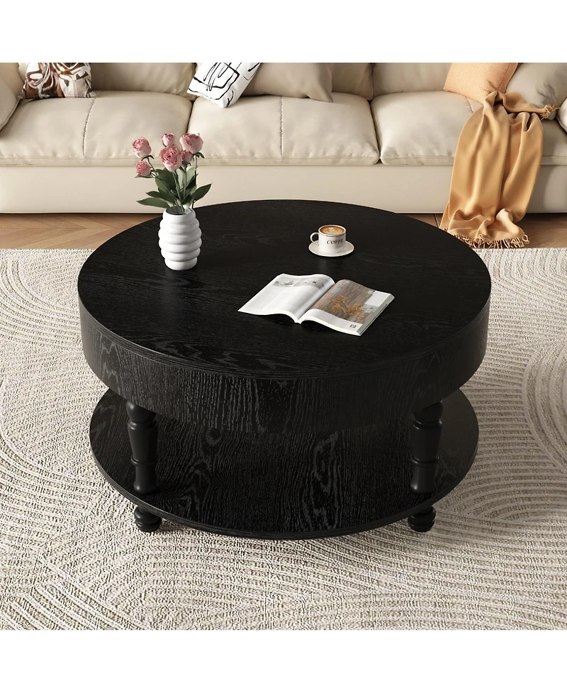 Clihome 31.5" Modern Round Coffee Table with Storage for Living Room,Adjustable Leveling Feet, Easy Assembly