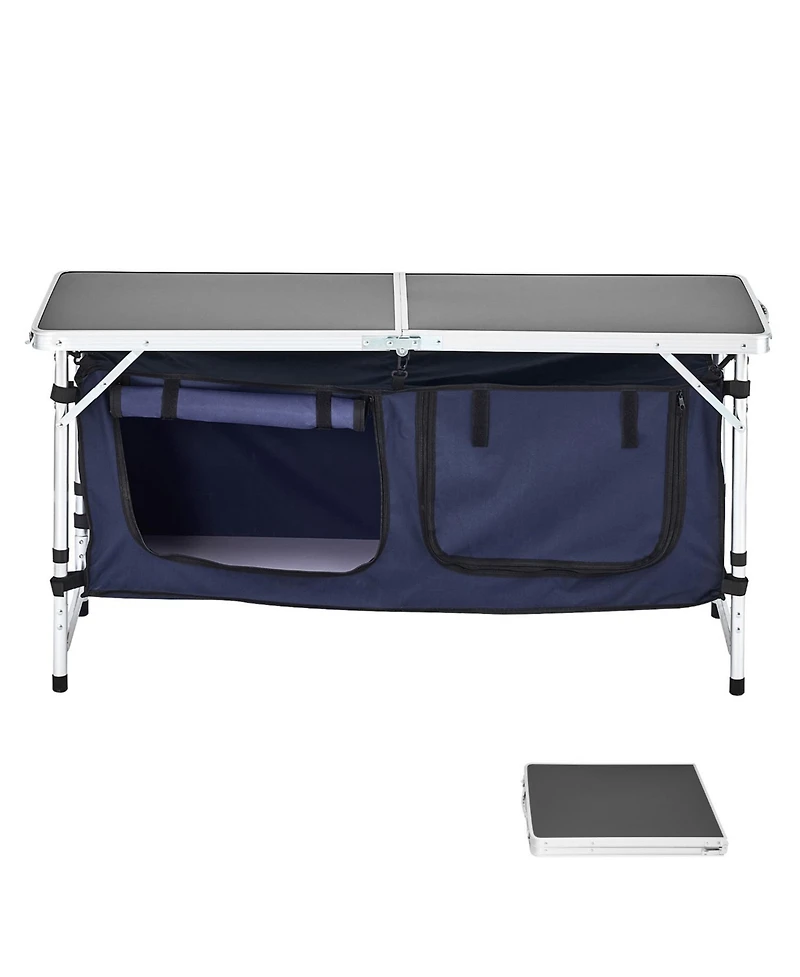 Hongge Folding Aluminum Camping Kitchen Table 47 x 19.3 in Portable Cook Station with Storage Organizer