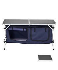 Hongge Folding Aluminum Camping Kitchen Table 47 x 19.3 in Portable Cook Station with Storage Organizer