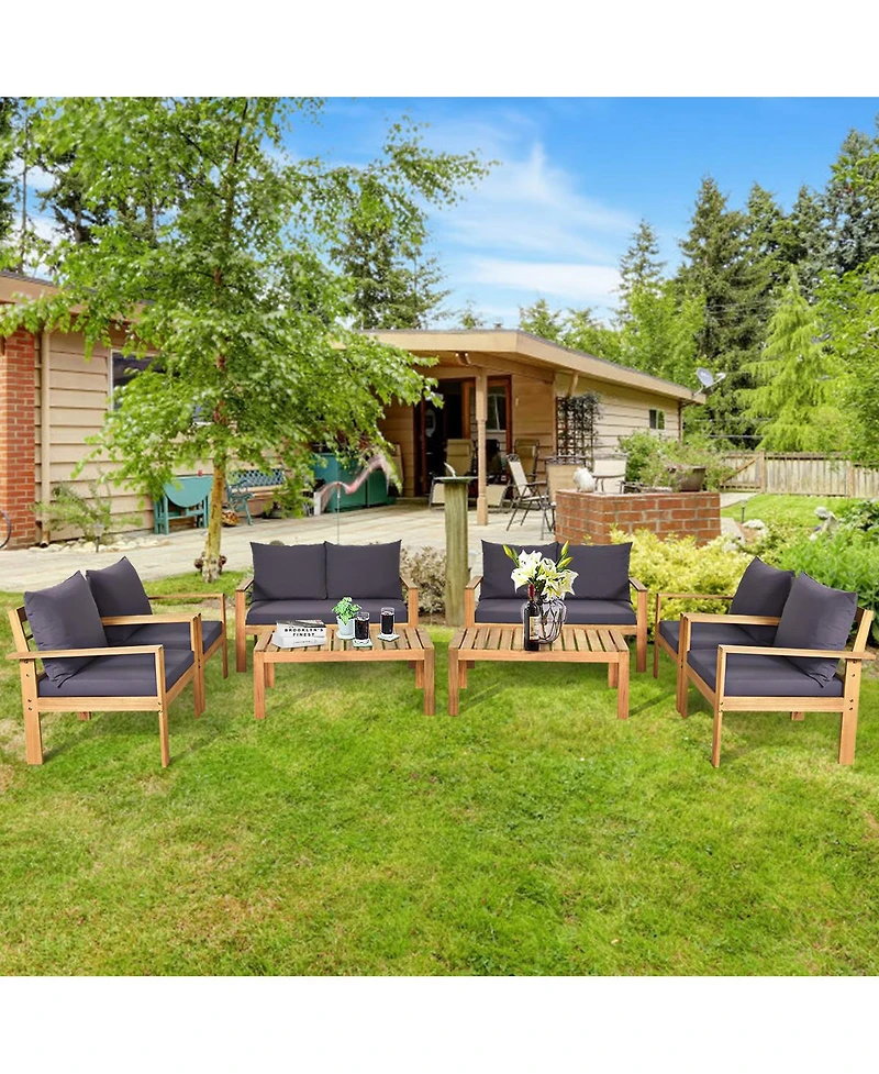 Gymax 8 Pieces Cushioned Wooden Conversation Set Patio Outdoor Furniture Set