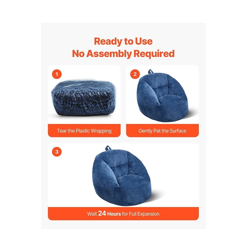 Slickblue 3 Foot Memory Foam Bean Bag Chair with Soft Teddy Velvet Cover